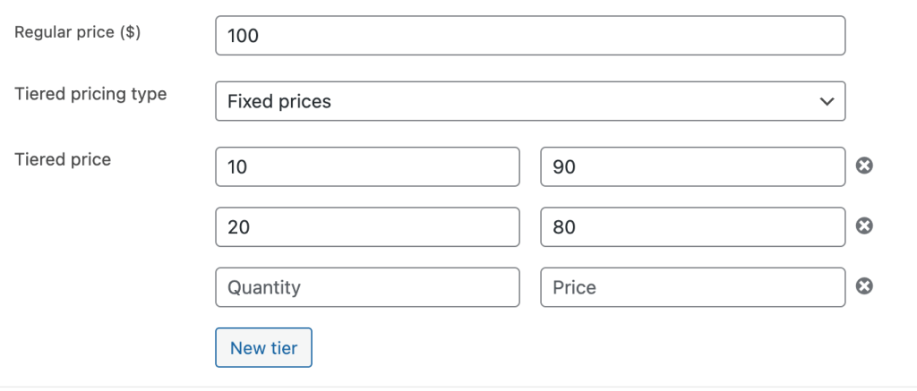 Fixed tiered pricing rules