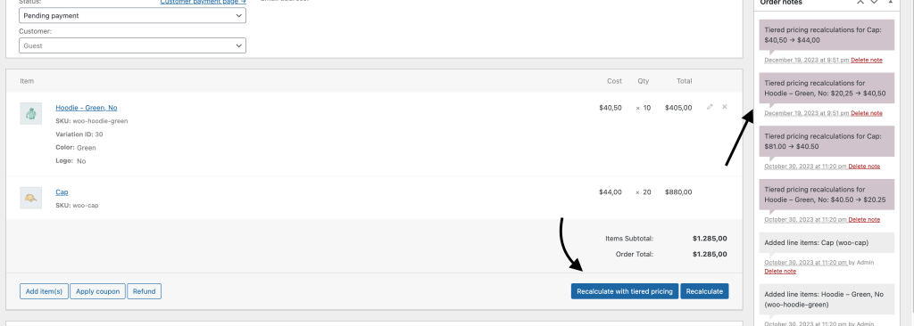 Re-calculate tiered pricing in a manual order
