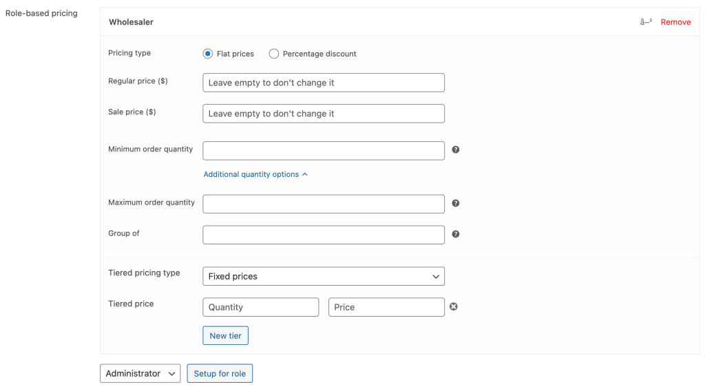 Role-based pricing rule form