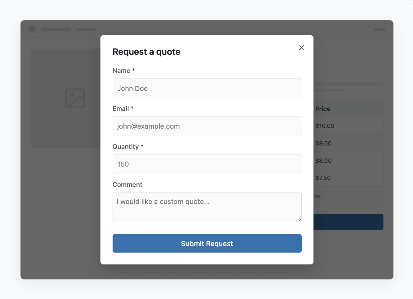 Request a quote form