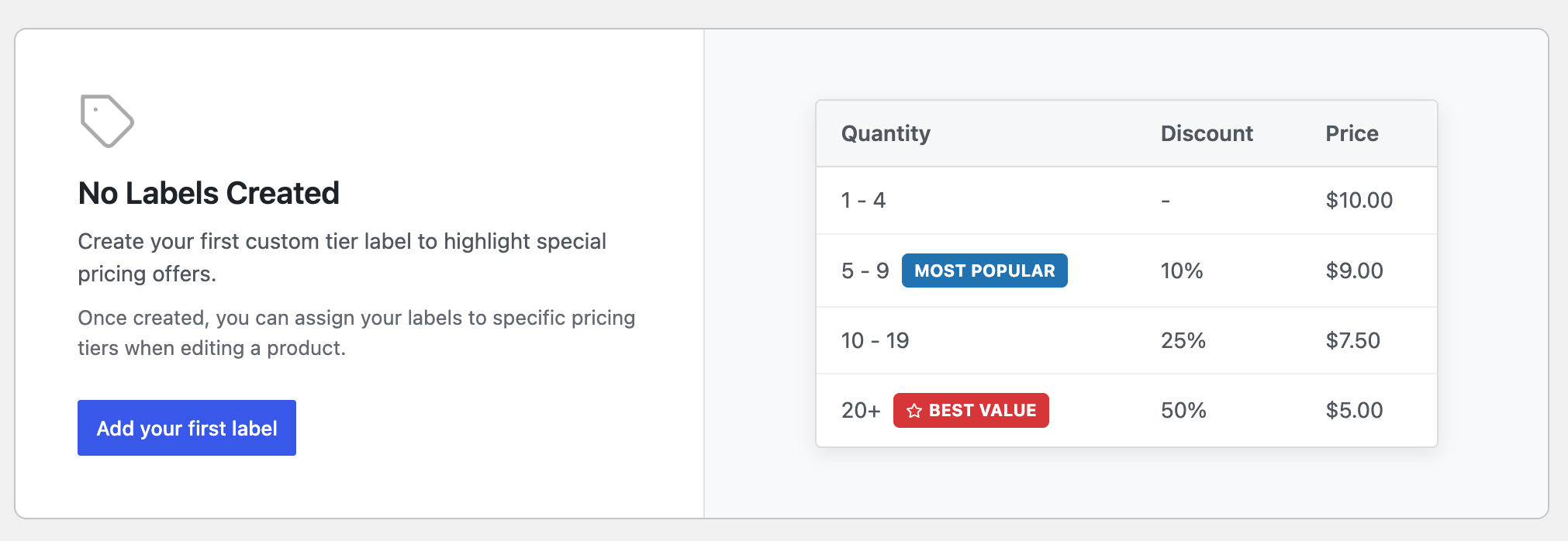 Tier labels settings with preview