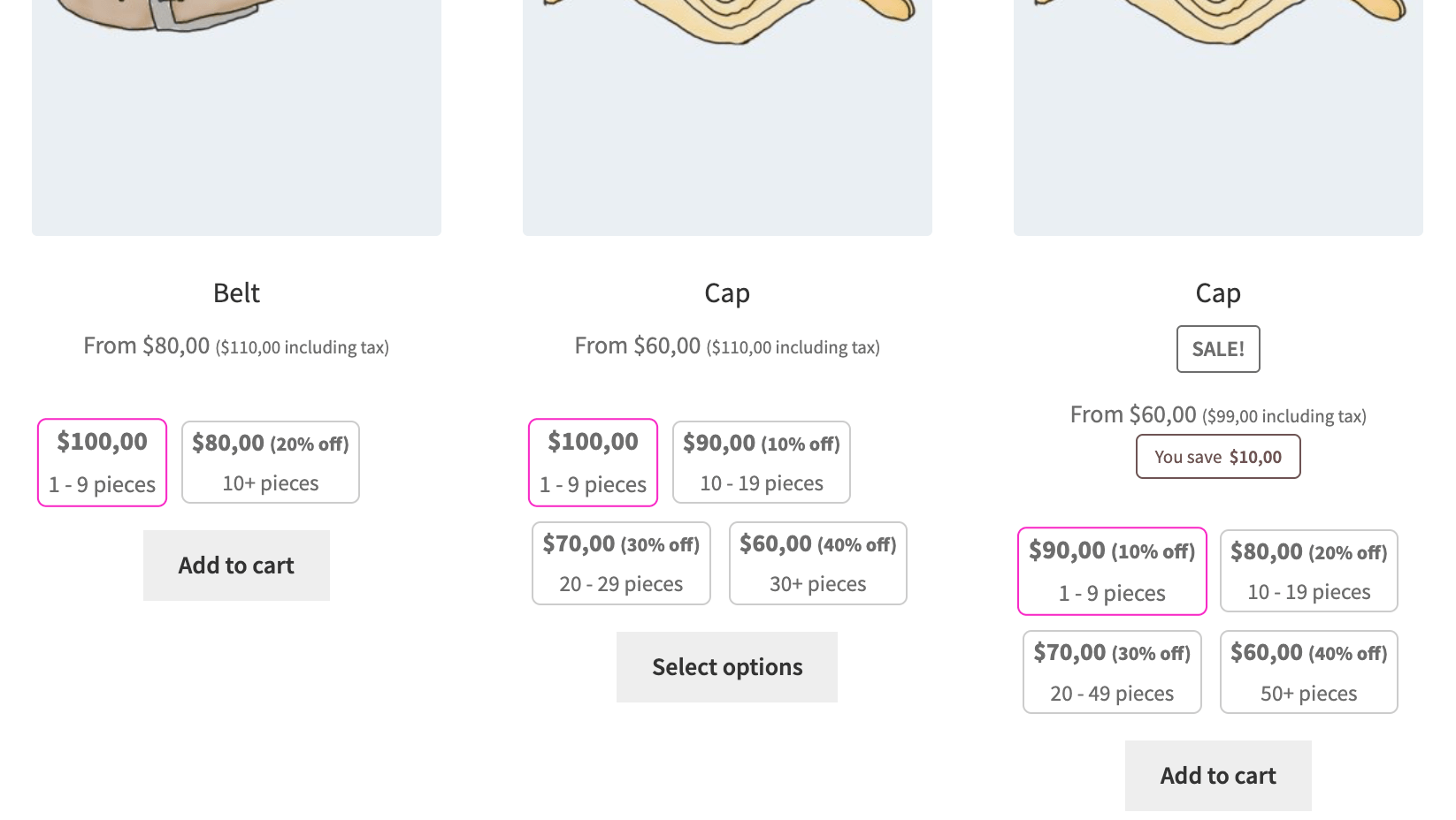 Tiered pricing blocks in the catalog