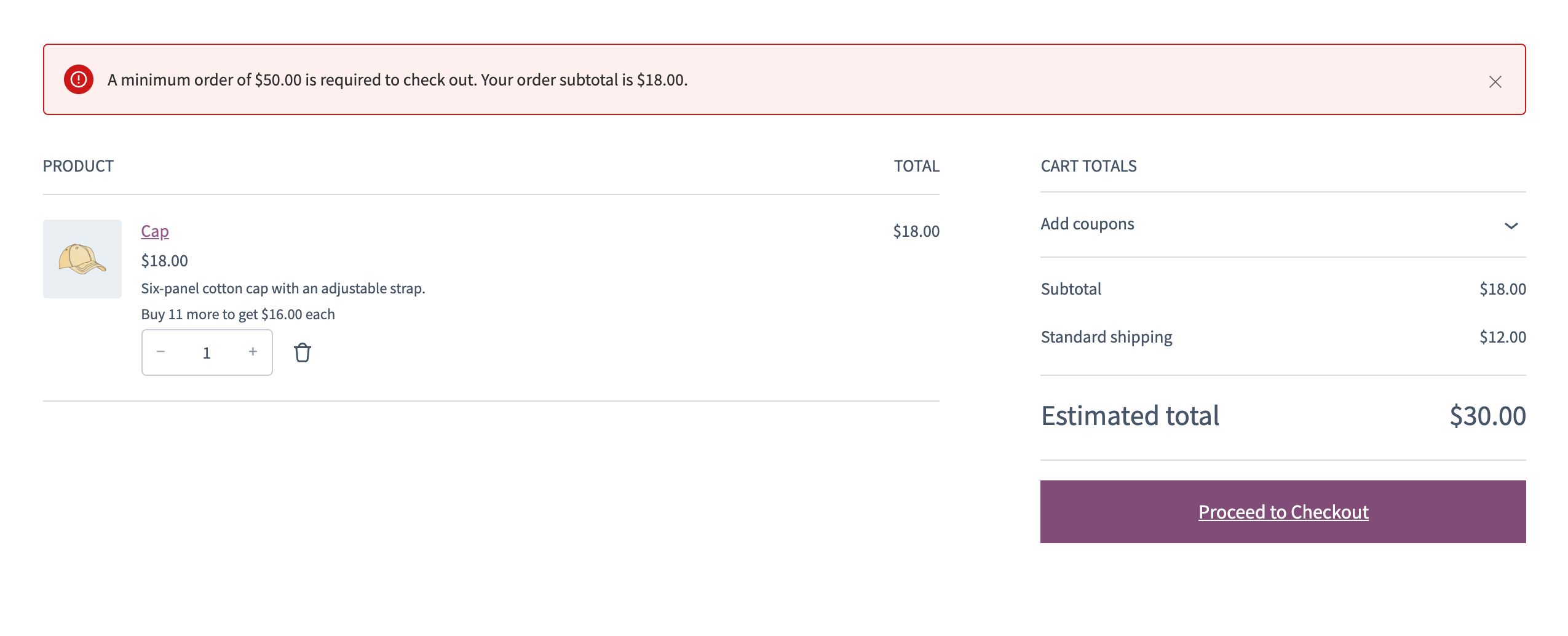Minimum order notice