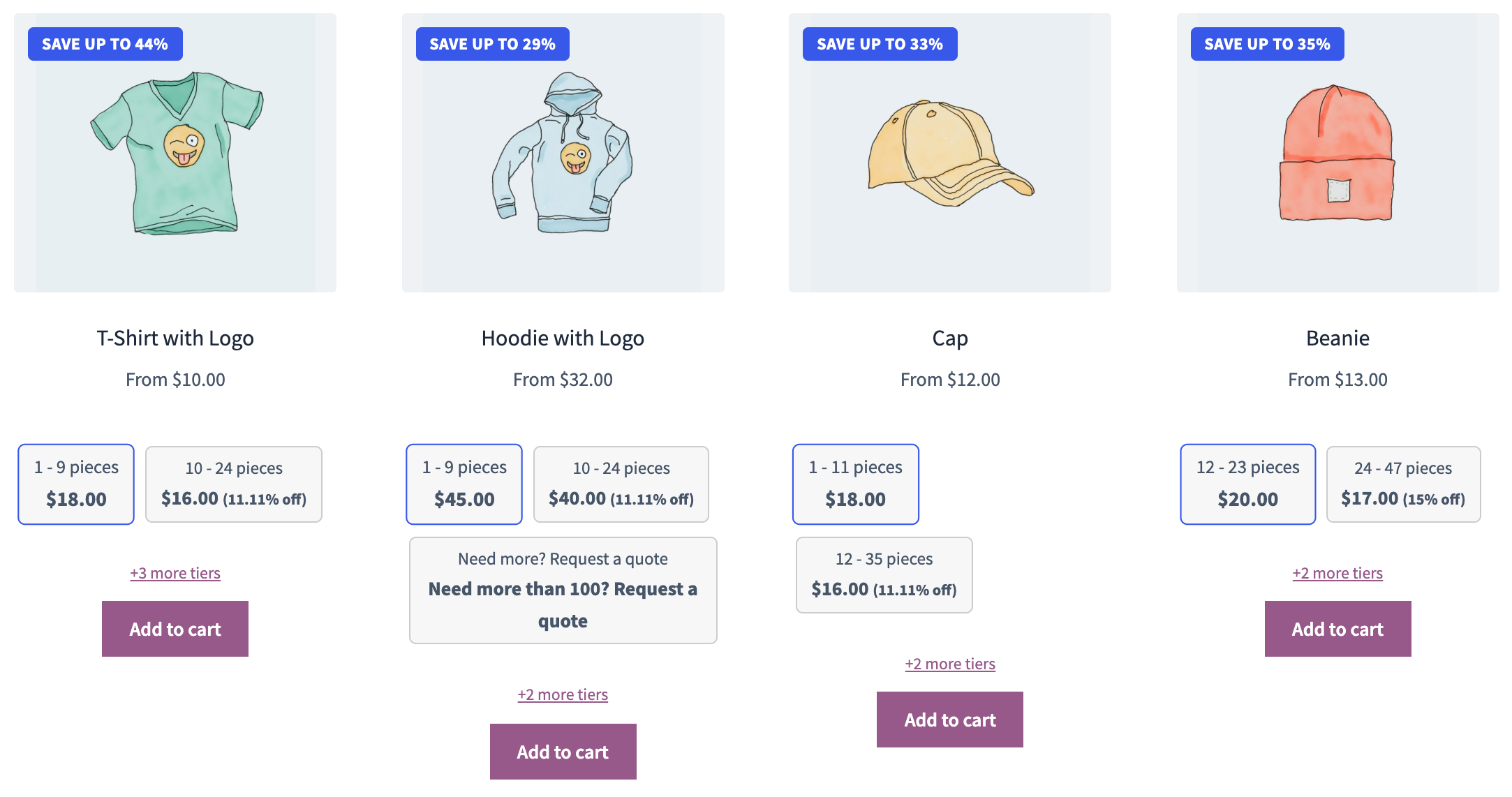 Bulk savings badge and pricing tiers in the product grid