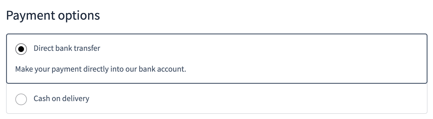 Payment methods at checkout