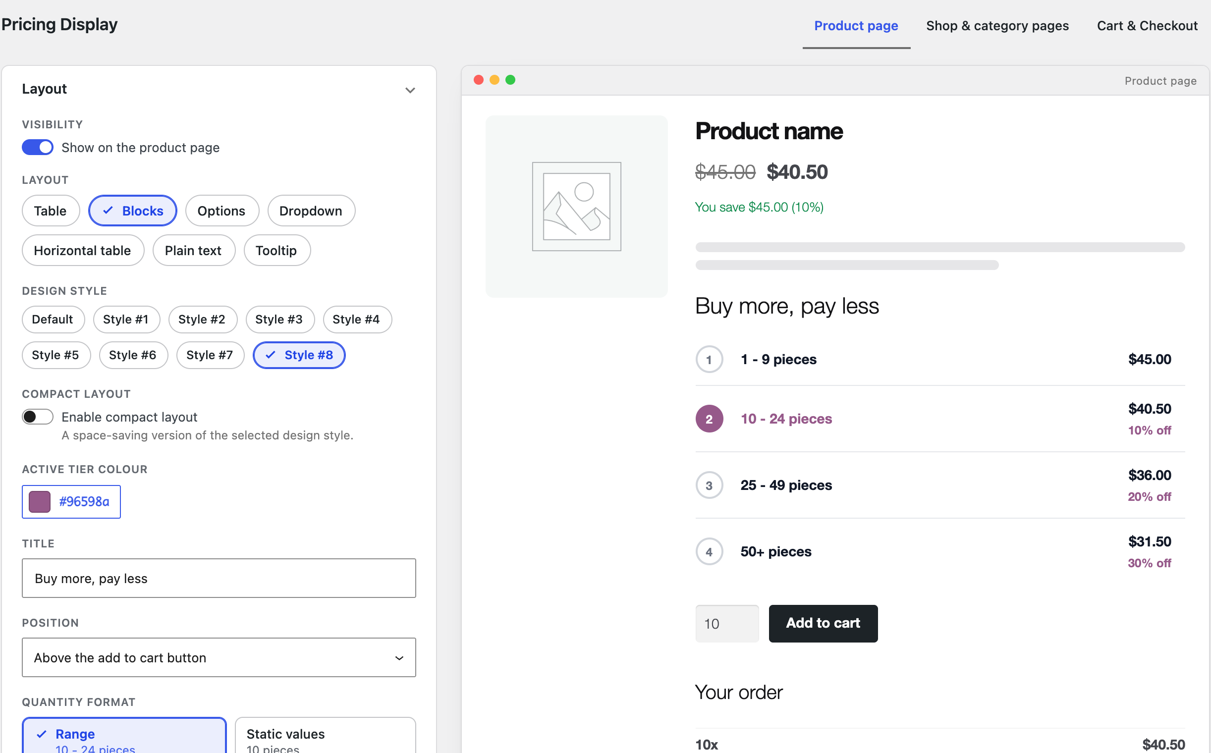 The custom template in the layout configurator's live preview