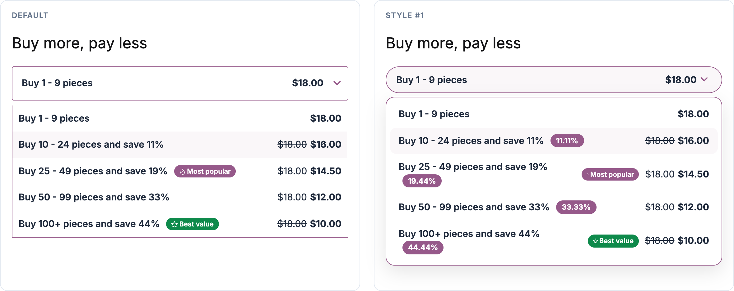 Dropdown layout design styles