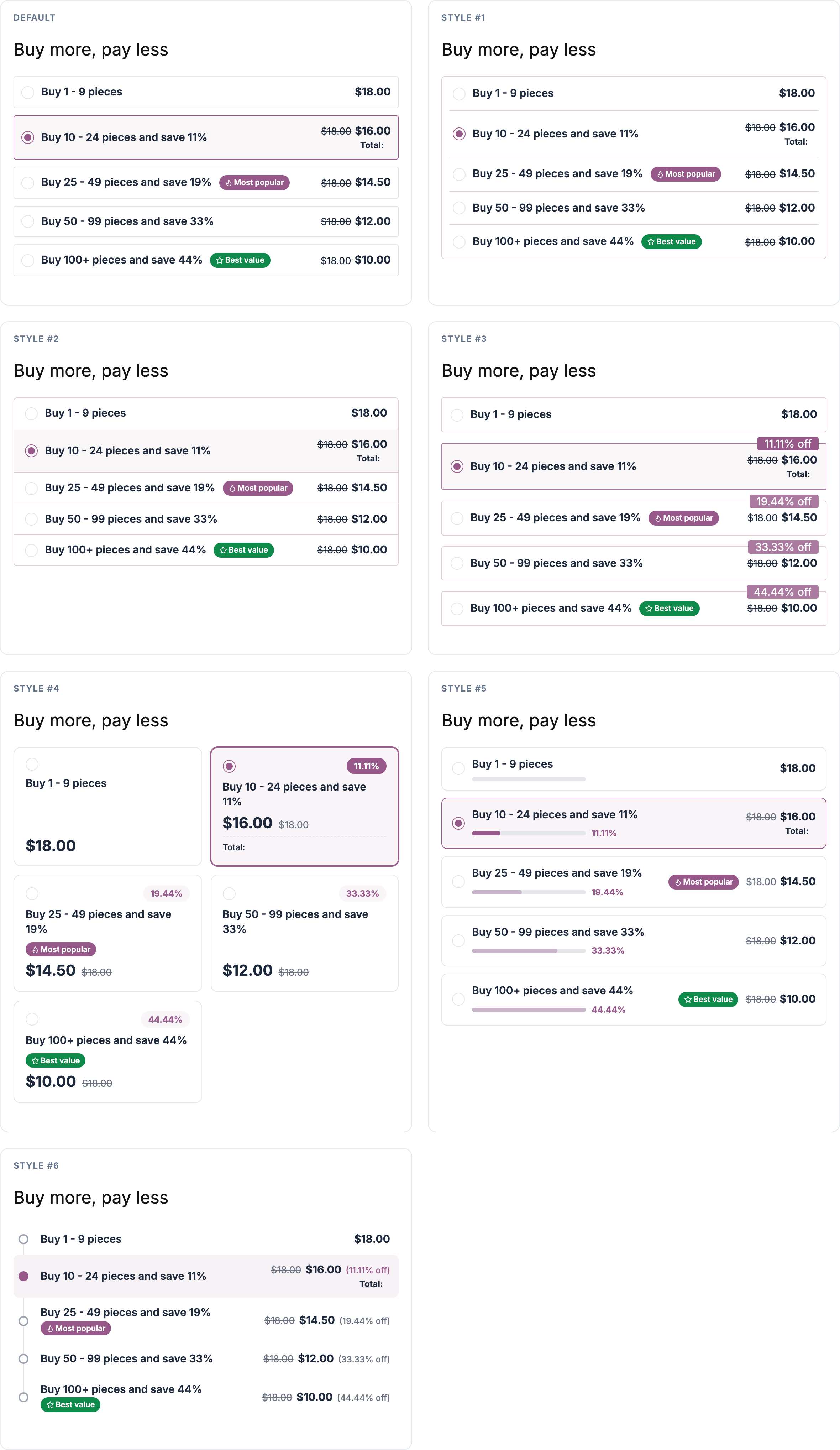 Options layout design styles