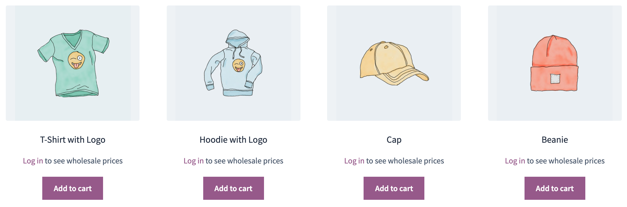 Shop grid for a guest with hidden prices