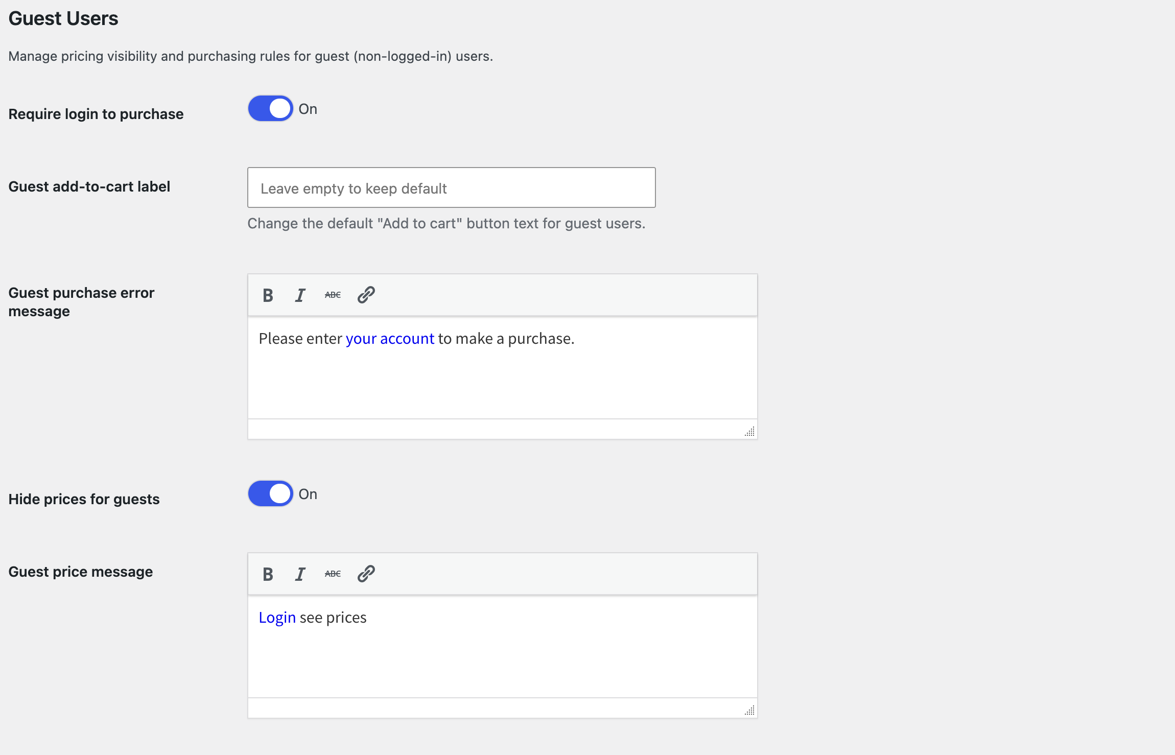 Guest Users settings