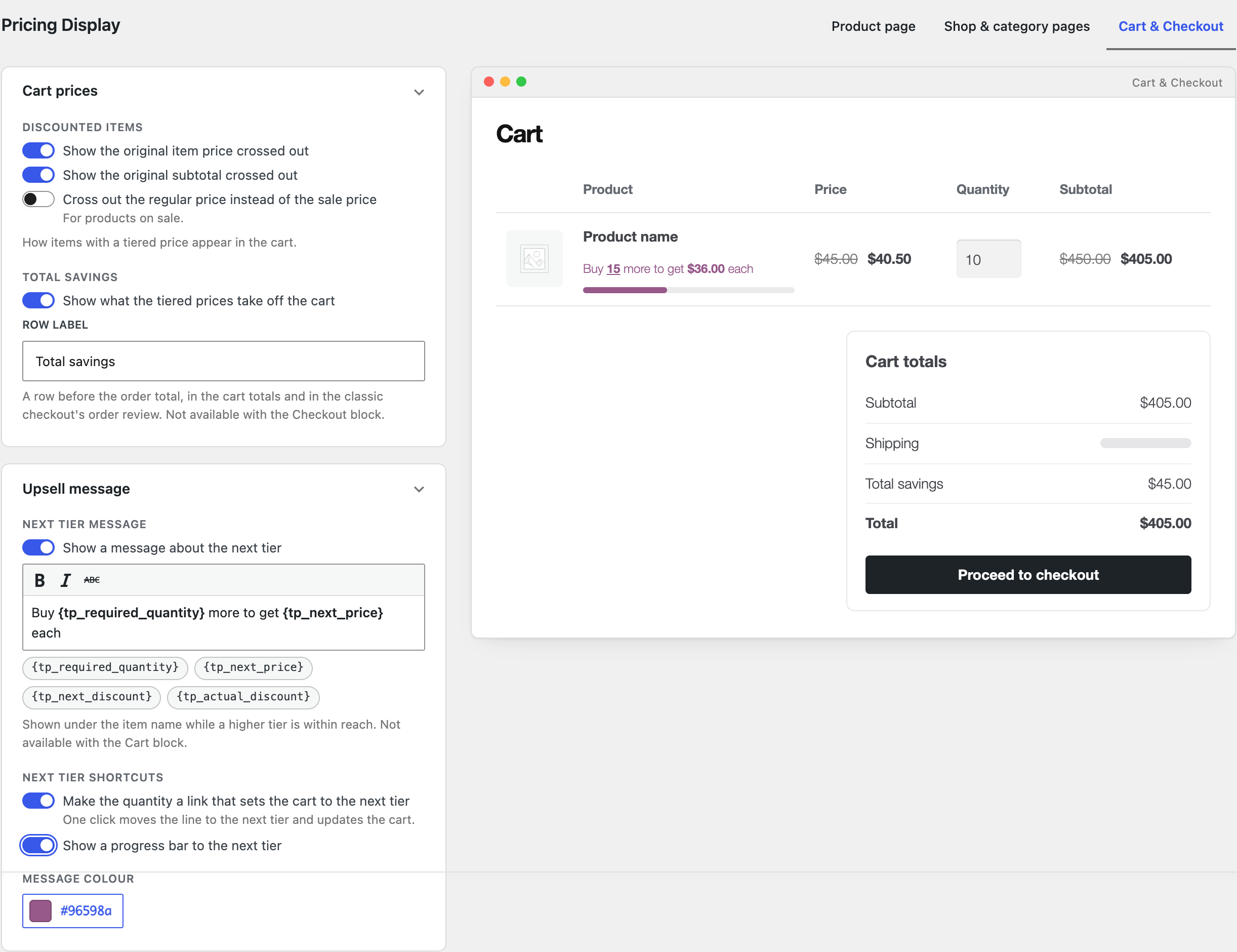 Layout configurator: cart and checkout tab