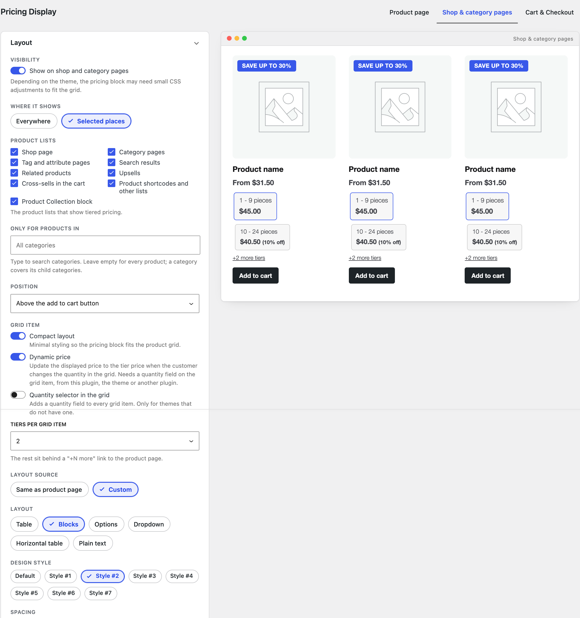 Layout configurator: shop and category pages tab
