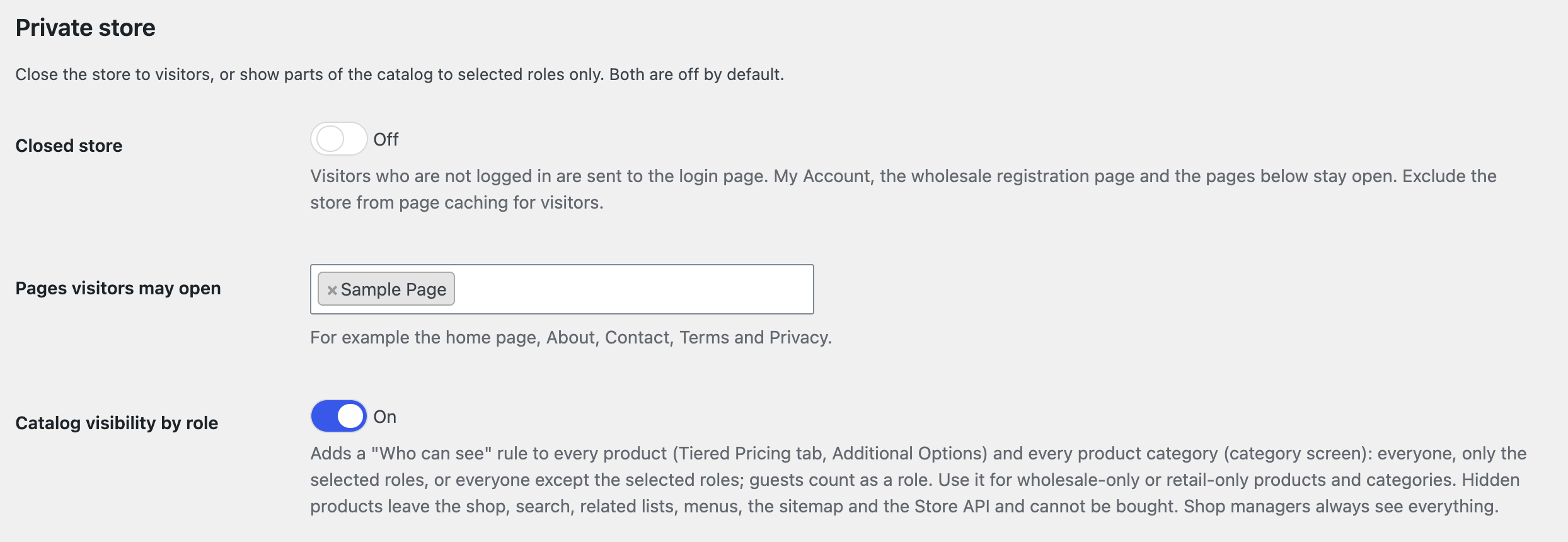 Private store settings
