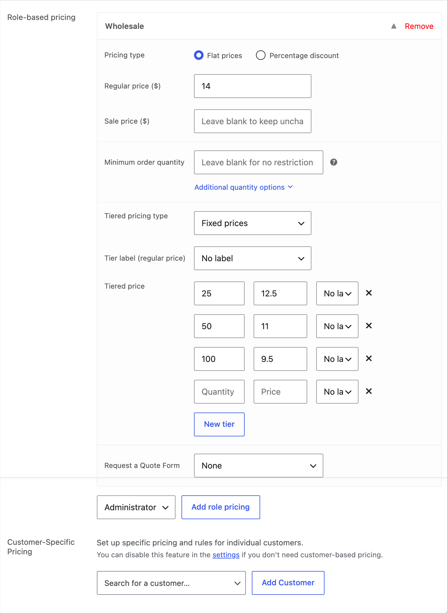 Role-based pricing on a product