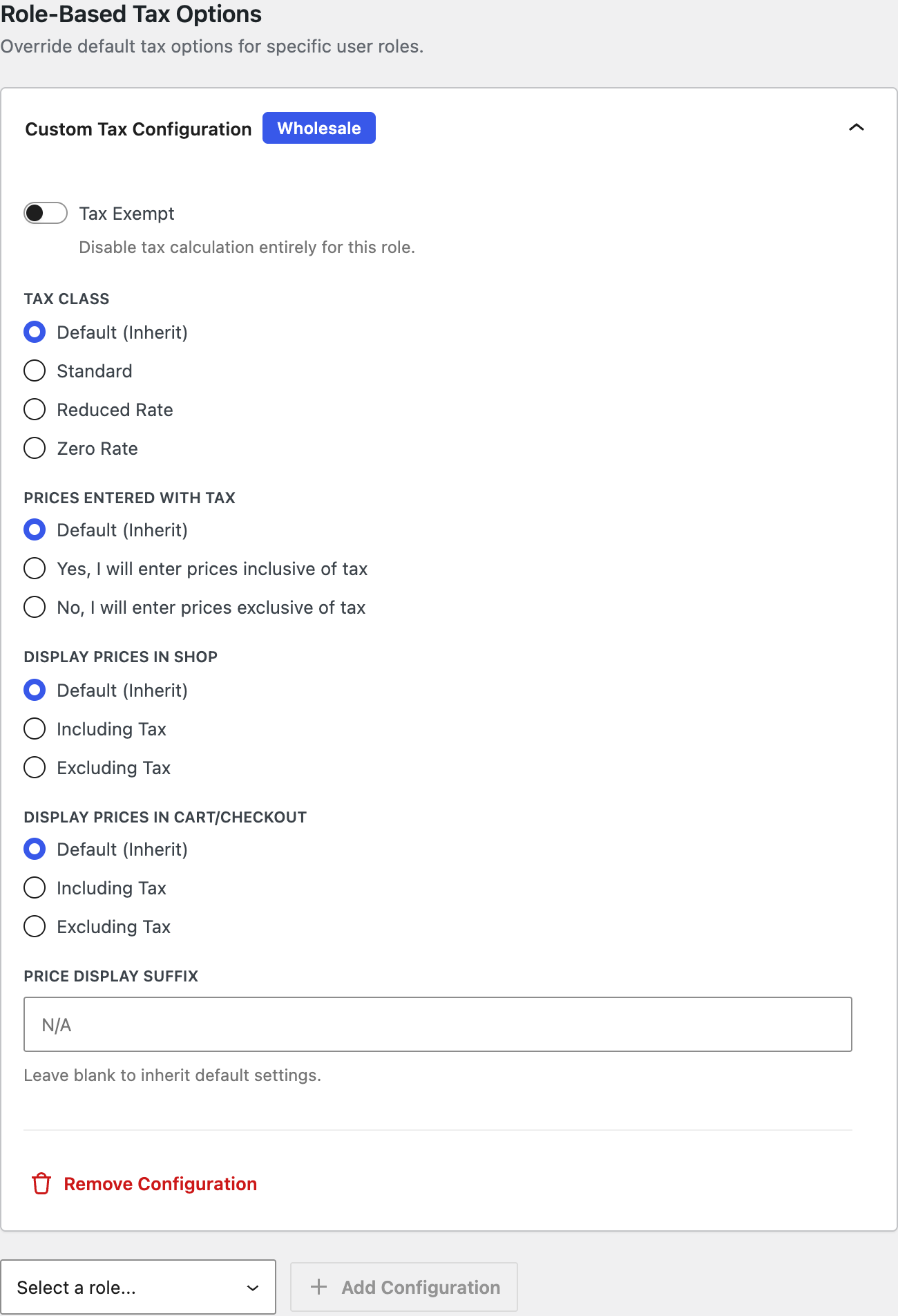 Role-Based Tax Options in the WooCommerce tax settings