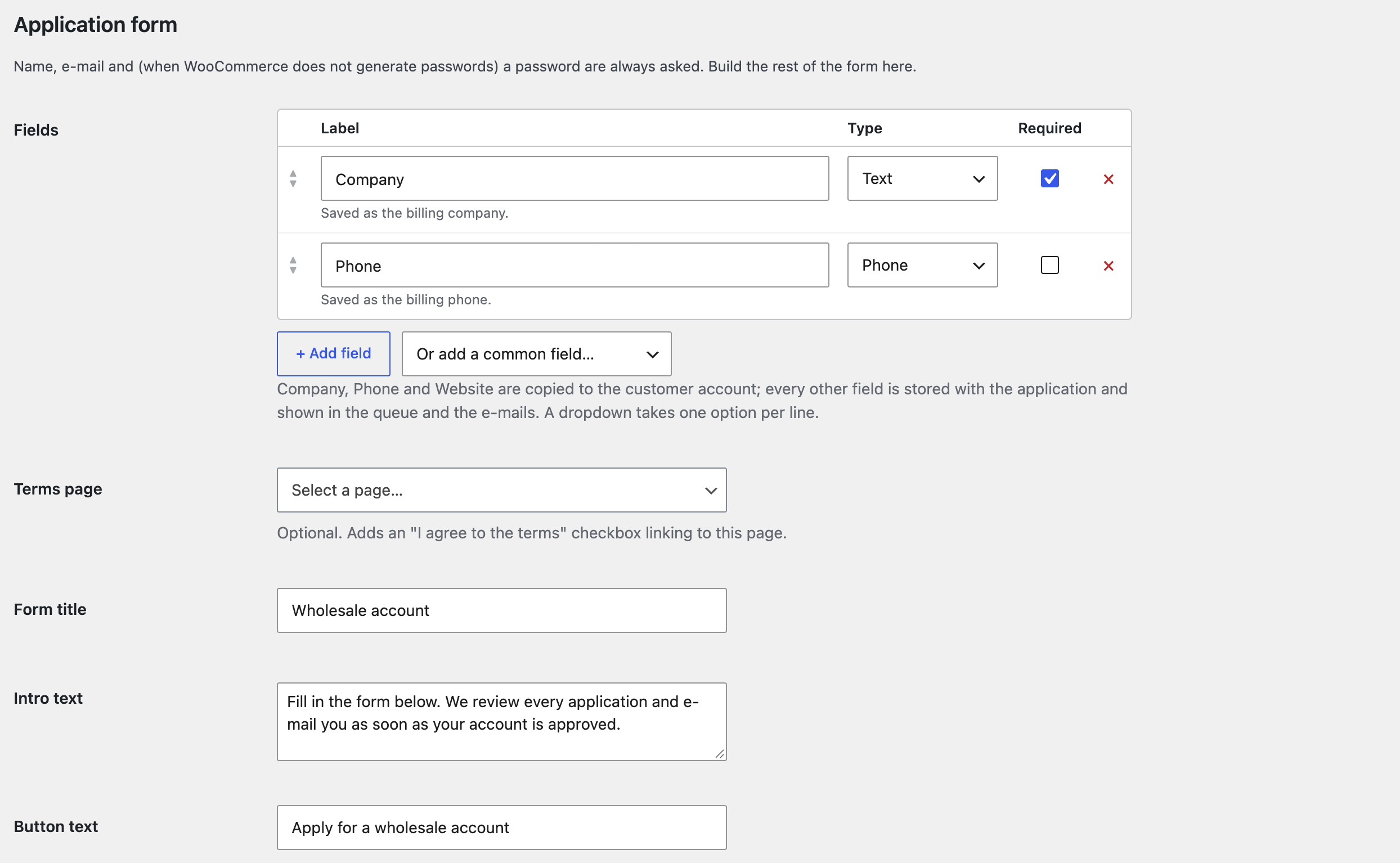 Application form builder