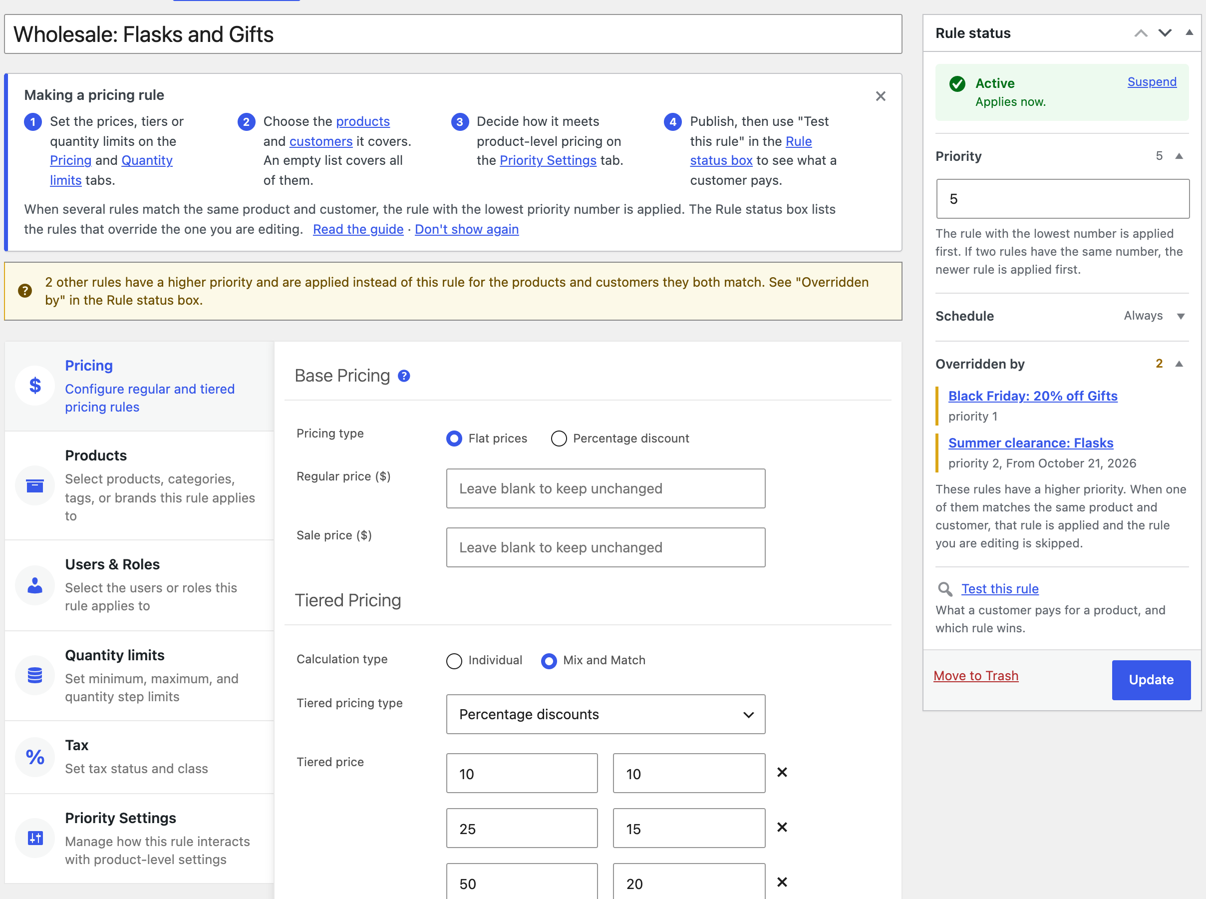 Global pricing rule editor
