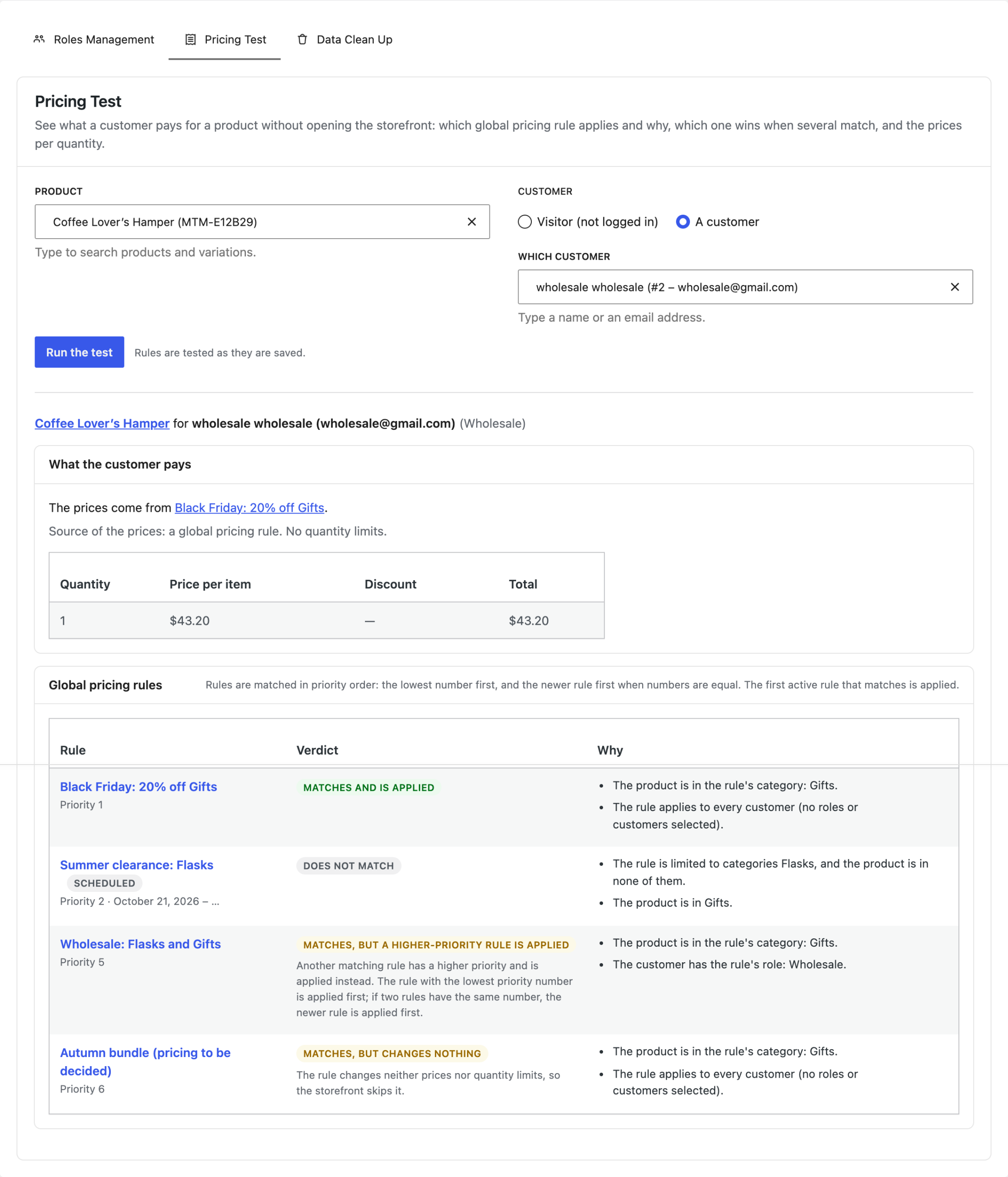 Pricing test